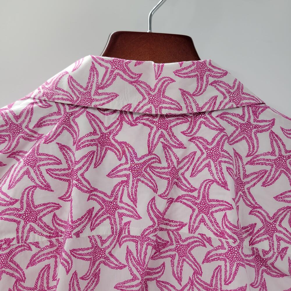 Talbots Womens Starfish Shirt Large Pink White Button Down Long Sleeve Beach - Picture 5 of 13